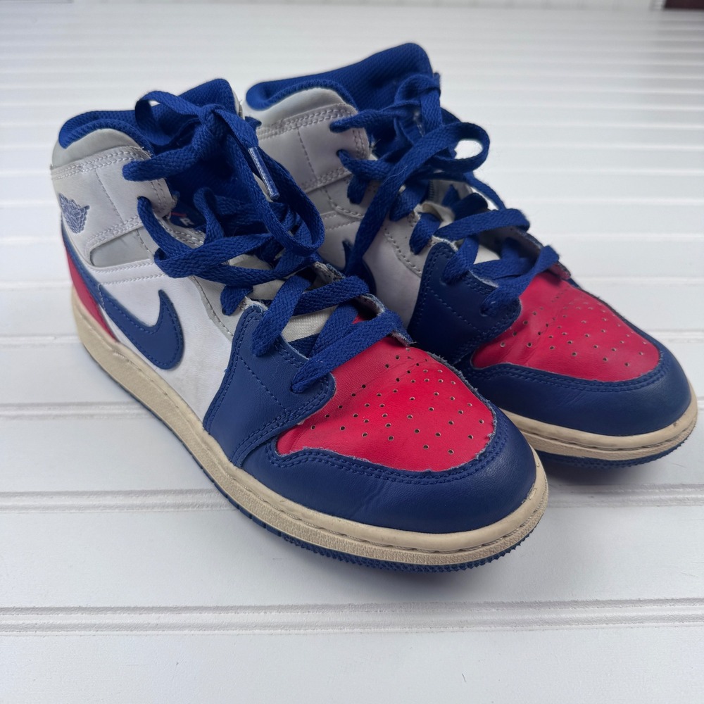 Air Jordan 1 Mid Air Youth 4.5 White Deep Royal Blue Red DQ8426-102